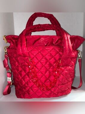 NEW Jill & Ally Quilted Red Tote Bag with Chain Accent - Women's Handbag